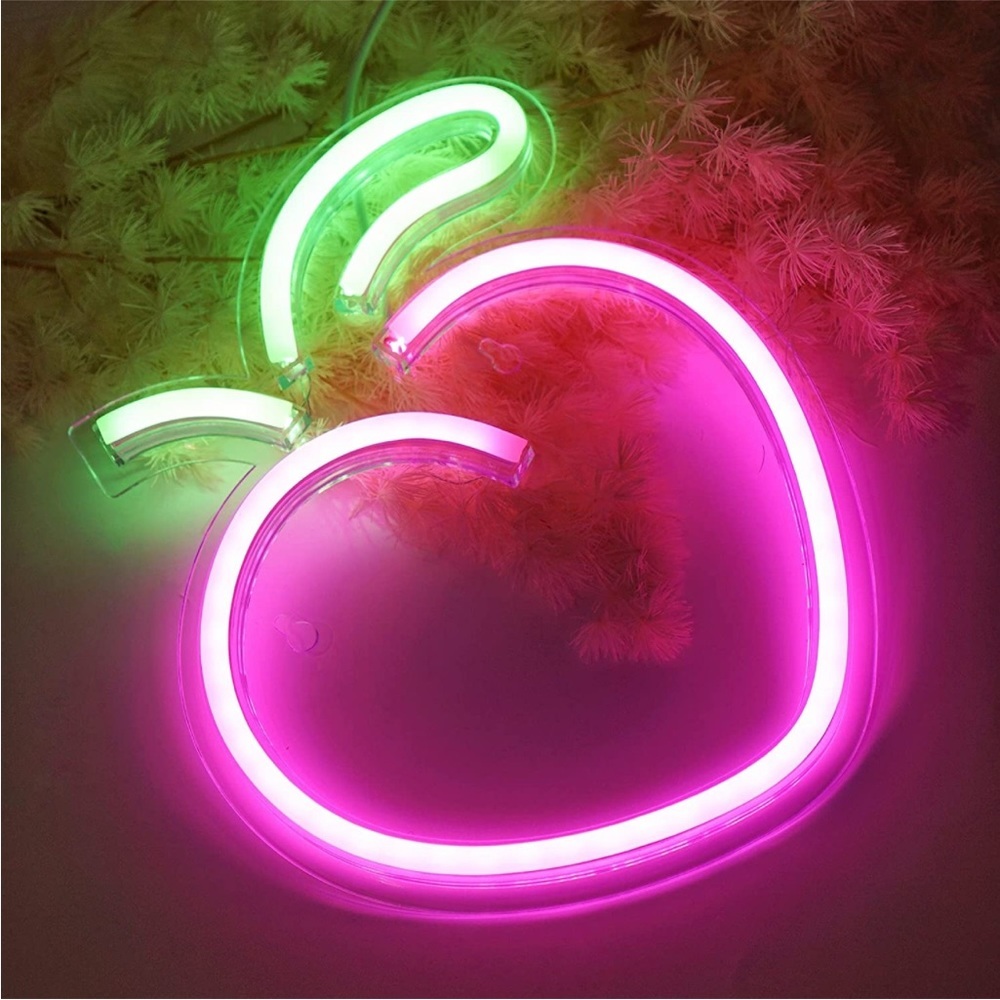 Pink Peach Neon Light Kawaii Wall Art Bedroom Kids Teen Cute Wedding Retro Decor - Picture 2 of 5